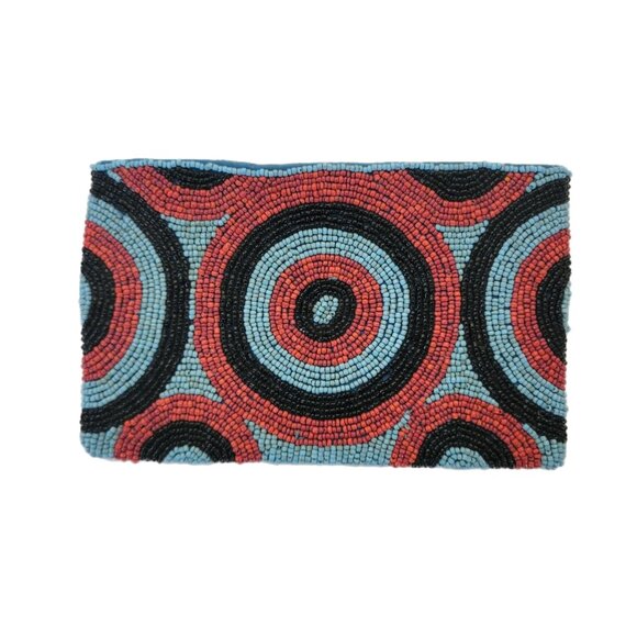 Beaded Clutch Coin Purse Wallet Cosmetic Bag Circles - Picture 1 of 8